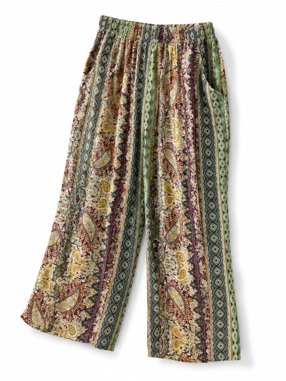 Boca Bay Petite Large Paisley Rayon Pull-On Crop Pants Boho Resort - Picture 6 of 16